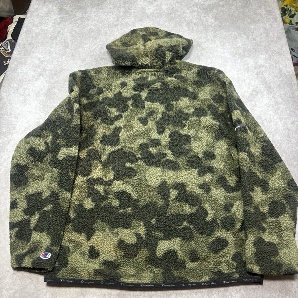 Champion Hoodie Camo Pullover Sherpa Sweatshirt Unisex Medium Long Sleeve Green - Picture 11 of 11